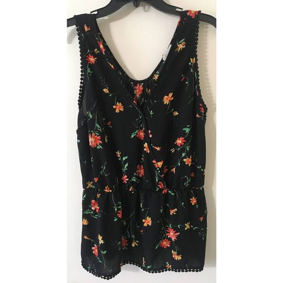 Sienna Skye Large Black Floral Sleeveless Top Gathered At The Waist Faux Wrap - Picture 1 of 9